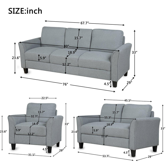 Living Room Sets Furniture Armrest Sofa Single Chair Sofa Loveseat Chair 3-Seat Sofa (ChairLoveseat Chair&3-Seat Sofa, Gray)