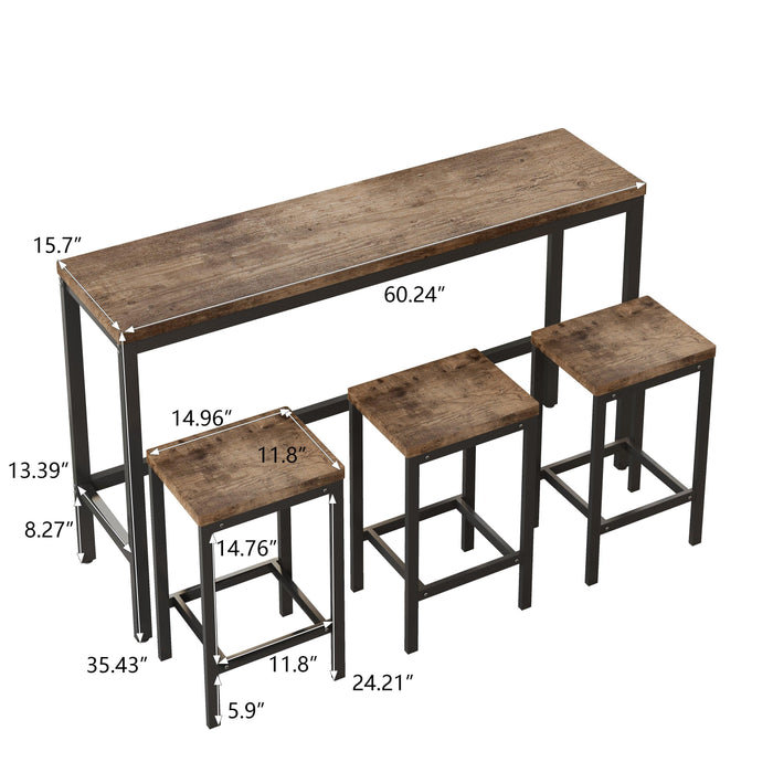Modern Design Kitchen Dining Table，Pub Table，Long Dining Table Set with 3 Stools，Easy Assembly， Natural