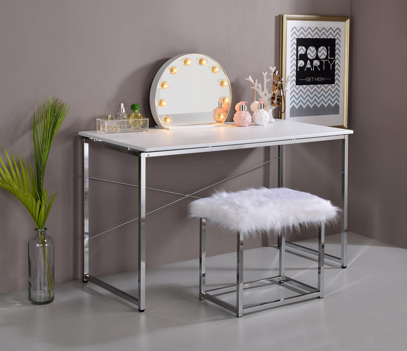 ACME Tennos Vanity Desk  in White & Chrome Finish AC00903