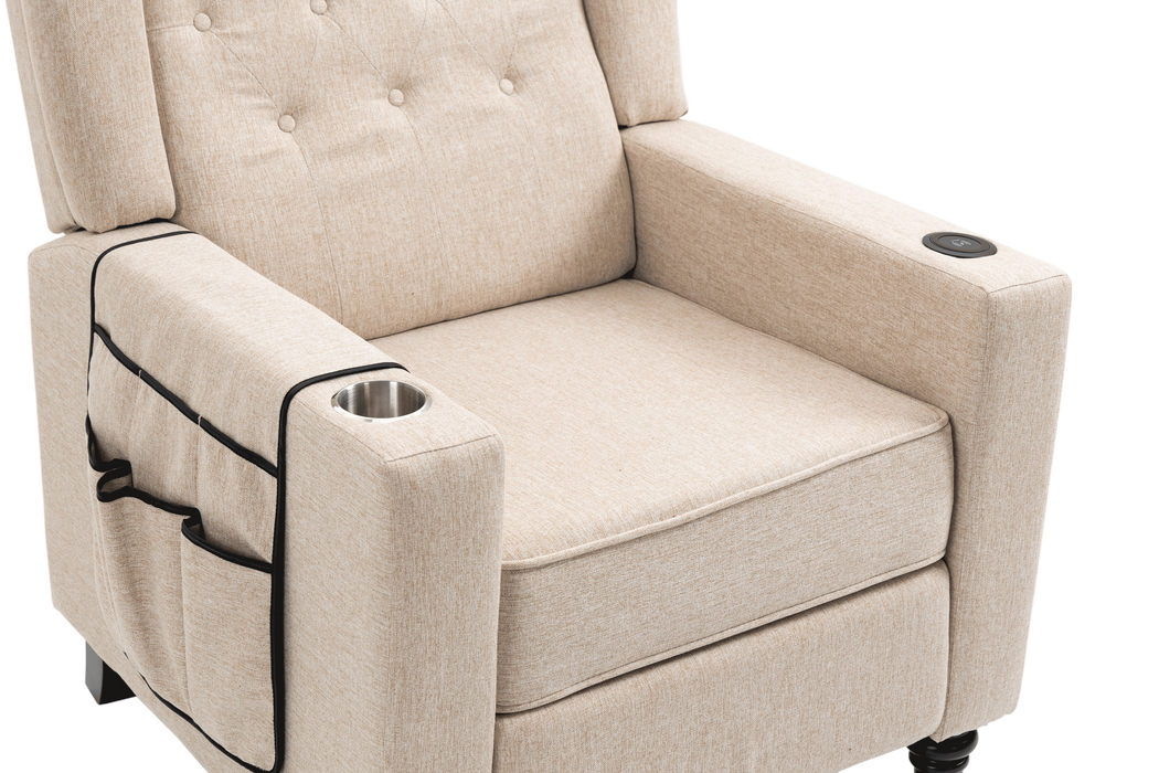 Arm Pushing Recliner Chair,Modern Button Tufted Wingback Push Back Recliner Chair, Living Room Chair Fabric Pushback Manual Single Reclining Sofa Home Theater Seating for Bedroom,Khaki Yelkow