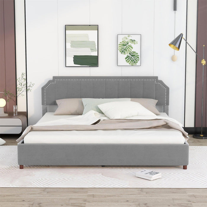King Size Upholstery Platform Bed with FourStorage Drawers,Support Legs,Grey
