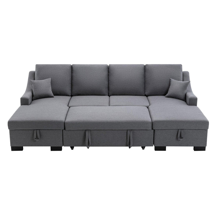 Upholstery Sleeper Sectional Sofa with DoubleStorage Spaces, 2 Tossing Cushions, Grey