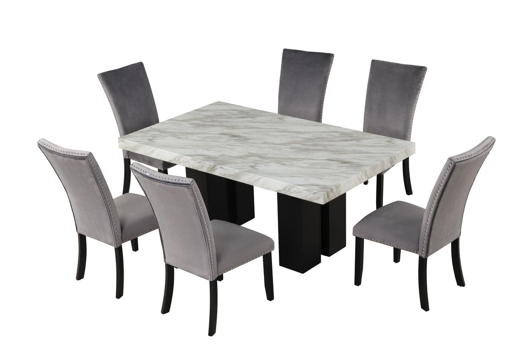 7-piece Dining Table Set with 1 Faux Marble Dining Rectangular Table and 6 Upholstered-Seat Chairs ,for Dining room and Living Room ,Grey