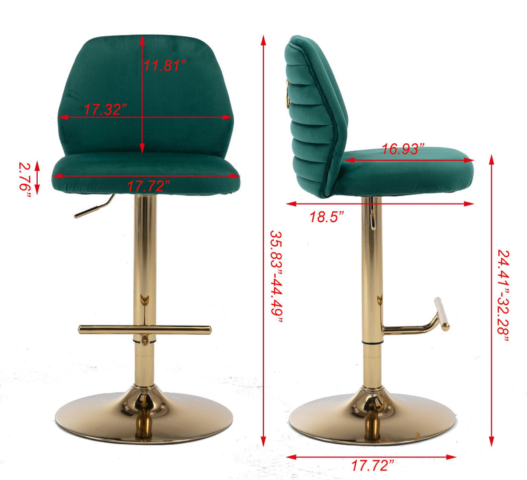 Swivel Bar Stools Chair Set of 2Modern Adjustable Counter Height Bar Stools, Velvet Upholstered Stool with Tufted High Back & Ring Pull for Kitchen , Chrome Golden Base, Green