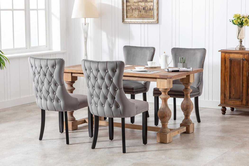 Upholstered Wing-Back Dining Chair with Backstitching Nailhead Trim and Solid Wood Legs,Set of 2, Gray