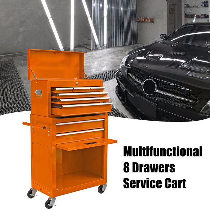 High Capacity Rolling Tool Chest with Wheels and Drawers, 8-Drawer ToolStorage Cabinet--ORANGE