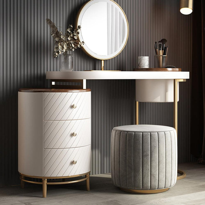 Modern Makeup Vanity Table With LED Lighted Mirror, Dressing Table with Movable Tray Top, 4 Solid Wood Drawer, Without Stool, 43", White