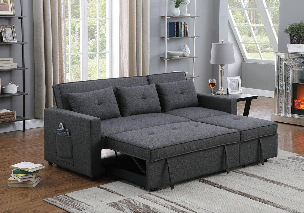 Zoey Dark Gray Linen Convertible Sleeper Sofa with Side Pocket