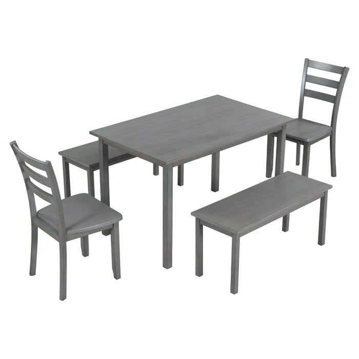 5-piece Wooden Dining Set, Kitchen Table with 2 Dining Chairs and 2 Benches, Farmhouse Rustic Style, Gray