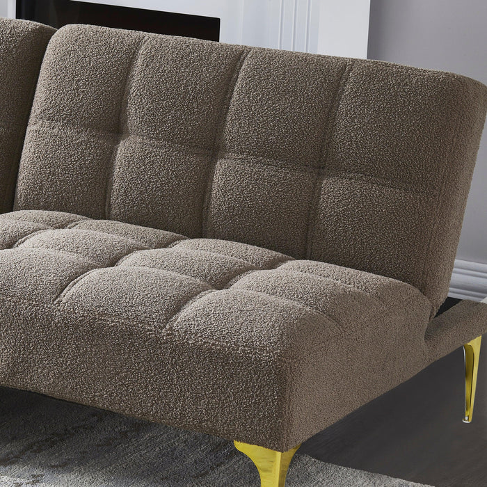 Convertible sofa bed futon with gold metal legs teddy fabric (Taupe)