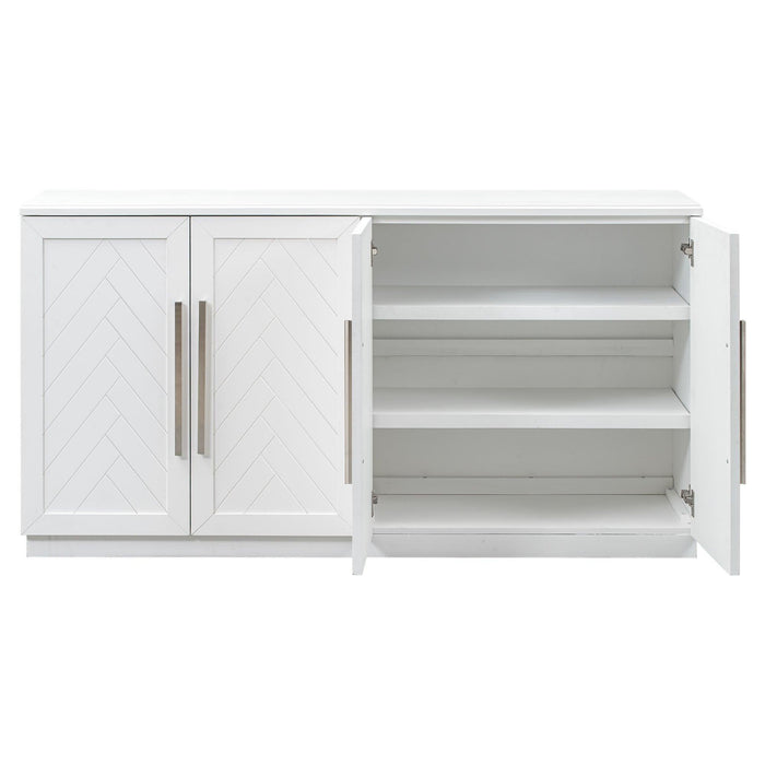 Sideboard with 4 Doors LargeStorage Space Buffet Cabinet with Adjustable Shelves and Silver Handles for Kitchen, Dining Room, Living Room (White)