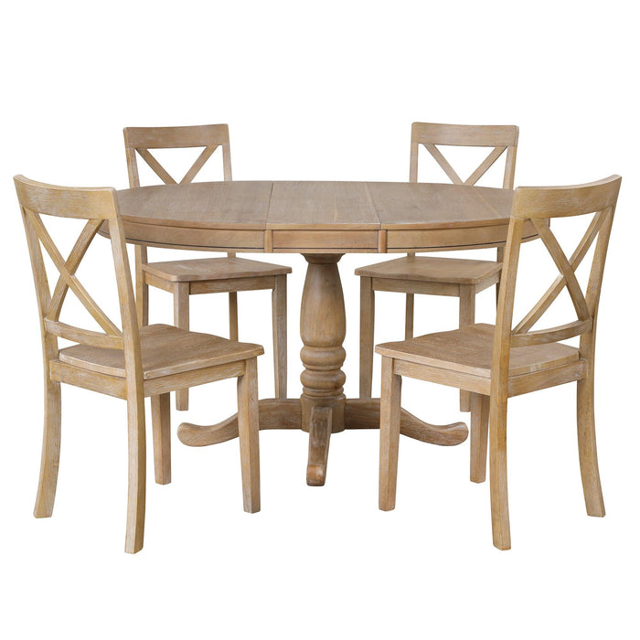 Modern Dining Table Set for 4,Round Table and 4 Kitchen Room Chairs,5 Piece Kitchen Table Set for Dining Room,Dinette,Breakfast Nook,Natural Wood Wash