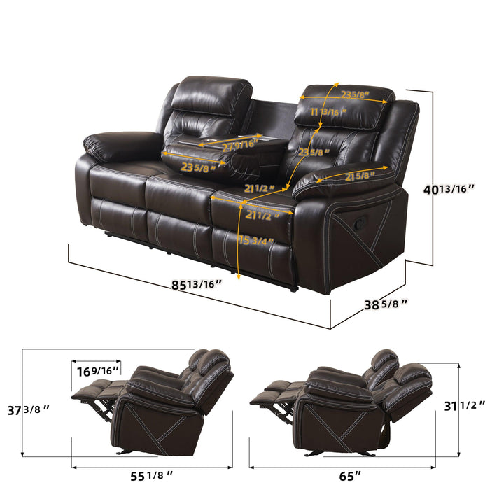 Reclining upholstered manual puller in faux leather, Brown 85.83*38.58*40.16