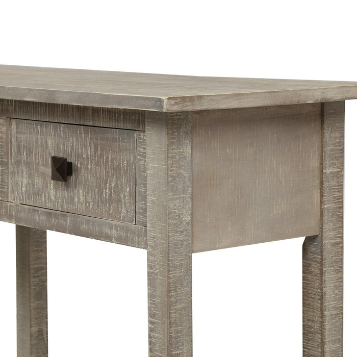 Rustic Brushed Texture Entryway Table Console Table with Drawers and Bottom Shelf for Living Room (Grey Wash)
