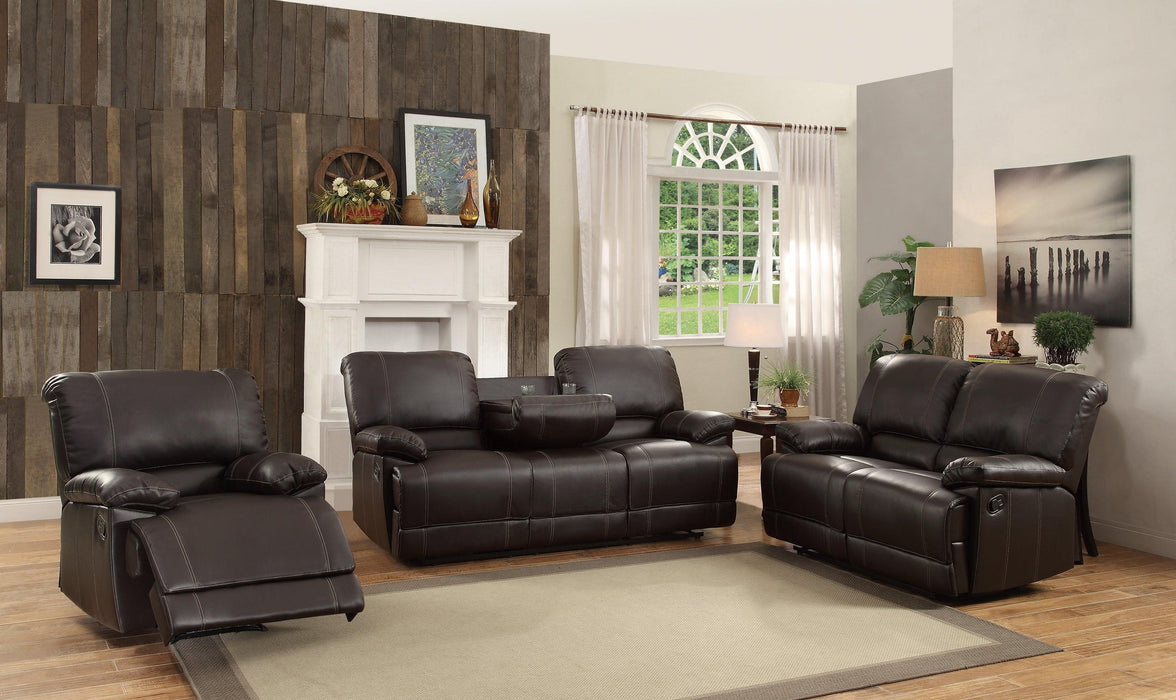 Dark Brown Double Reclining 1pc Sofa with Center Drop-Down Cup Holder Comfortable Plush Seating Solid Wood Plywood Furniture