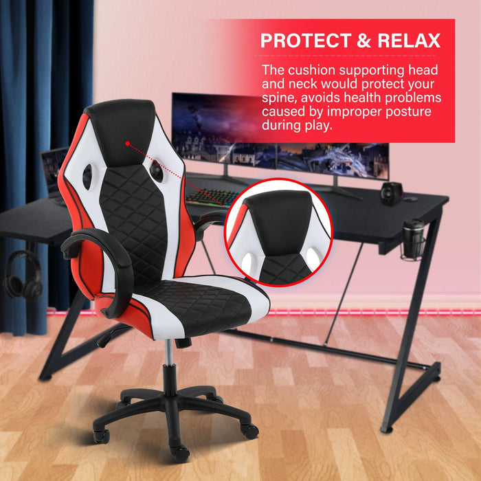 Gaming Office High Back Computer Ergonomic Adjustable Swivel Chair, Black/White/Red