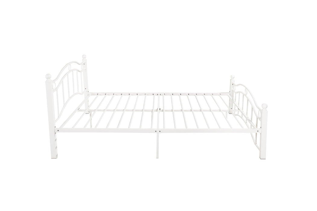 Queen Size Metal Bed Frame with Headboard and Footboard White