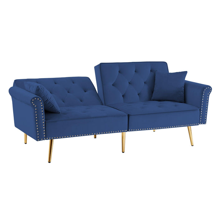Modern Velvet Tufted Sofa Couch with 2 Pillows and Nailhead Trim, Loveseat Sofa Futon Sofa Bed with Metal Legs  for Living Room.