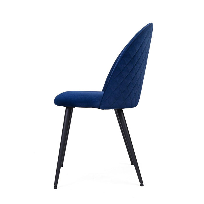 Dining Chair, Blue Velvet, Metal Black legs, Set of 2 Side Chairs