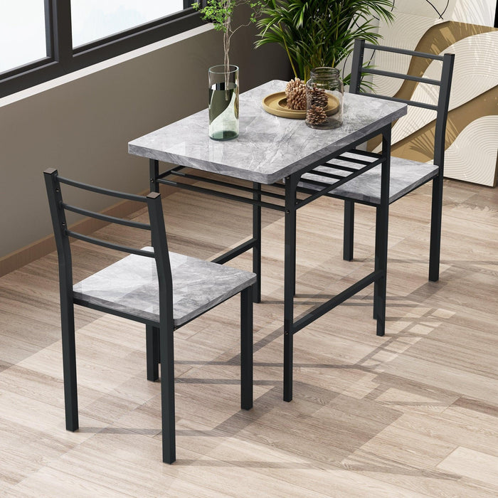 Modern 3-Piece  Dining Table Set with  2 Chairs for Dining Room，Black Frame+Printed Gray Marble Finish