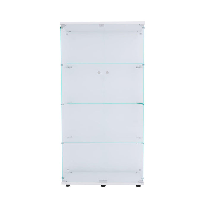 Two-door Glass Display Cabinet 4 Shelves with Door, Floor Standing Curio Bookshelf for Living Room Bedroom Office, 64.56” x 31.69”x 14.37”, White