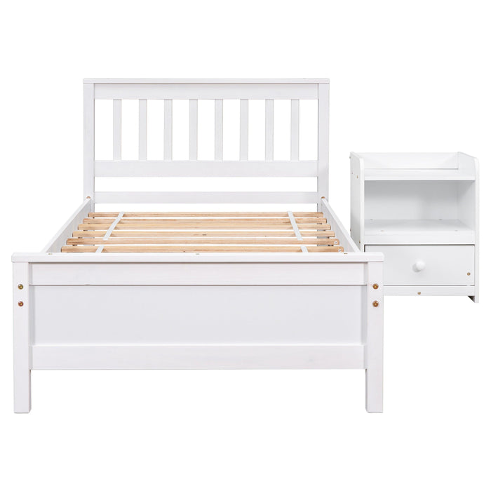 Twin Bed with Headboard and Footboard for Kids, Teens, Adults,with a Nightstand,Wite