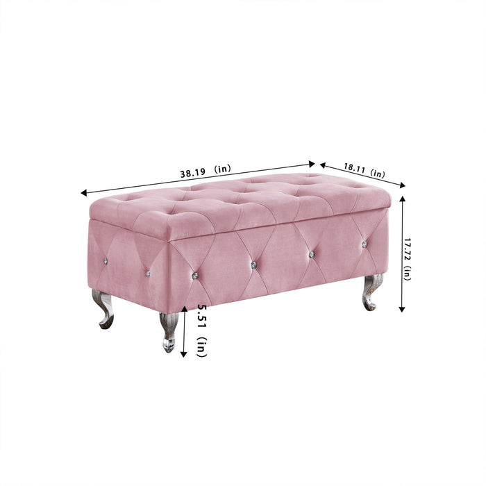 Storage Bench, Flip Top Entryway Bench Seat with Safety Hinge,Storage Chest with Padded Seat, Bed End Stool for Hallway Living Room Bedroom, Supports 250 lb, Pink Velet