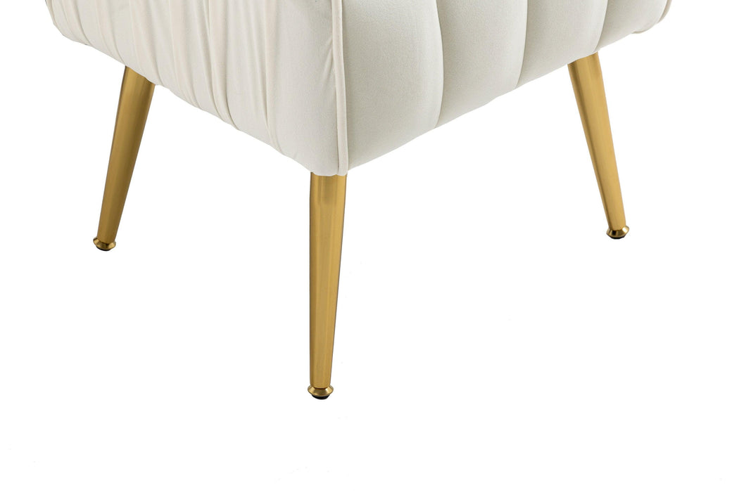Velvet Accent Chair with Ottoman,Modern Tufted Barrel Chair Ottoman Set for Living Room Bedroom, Golden Finished, Beige