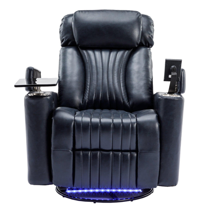 270° Power Swivel Recliner,Home Theater Seating With Hidden ArmStorage and  LED Light Strip,Cup Holder,360° Swivel Tray Table,and Cell Phone Holder,Soft Living Room Chair,Blue