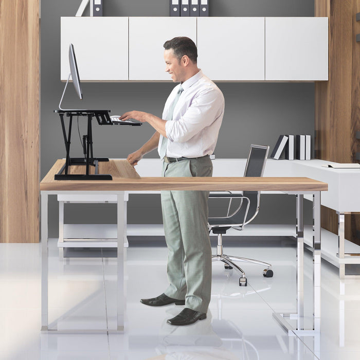 Atlantic Height Adjustable Large Standing Desk Converter, Black - Gas Spring, Desktop Riser