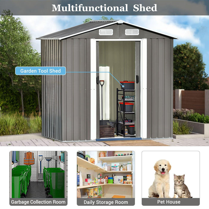 Patio 6ft x4ft Bike Shed Garden Shed, MetalStorage Shed with Lockable Door, Tool Cabinet with Vents and Foundation for Backyard, Lawn, Garden, Gray