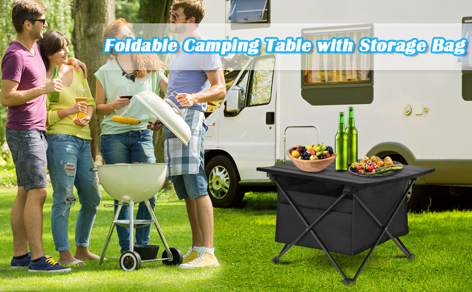 Portable Folding Aluminum Alloy Table with High-CapacityStorage and Carry Bag for Camping, Traveling, Hiking, Fishing, Beach, BBQ, Small, Black