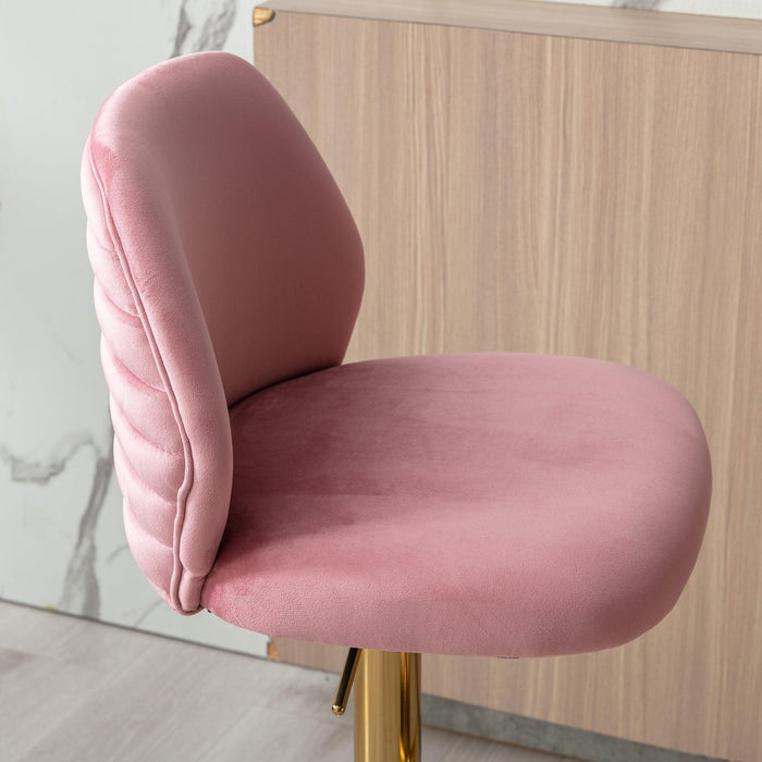 Swivel Bar Stools Chair Set of 2Modern Adjustable Counter Height Bar Stools, Velvet Upholstered Stool with Tufted High Back & Ring Pull for Kitchen ,Chrome Golden Base,Pink