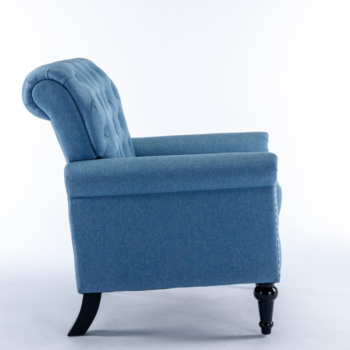 Accent Chairs for Bedroom, MidcenturyModern Accent Arm Chair for Living Room, Linen Fabric Comfy Reading Chair, Tufted Comfortable Sofa Chair, Upholstered Single Sofa, Blue