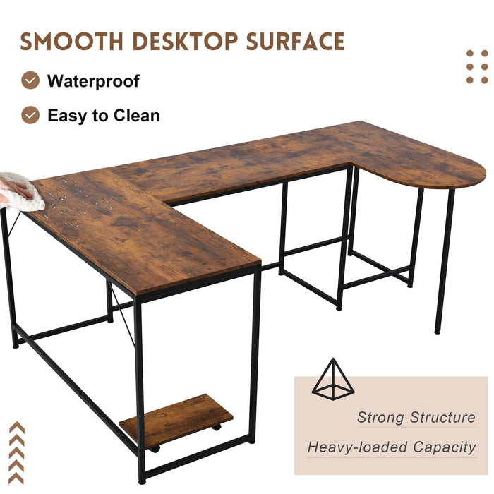 U-shaped Computer Desk, Industrial Corner Writing Desk with CPU Stand, Gaming Table Workstation Desk for Home Office (Brown)