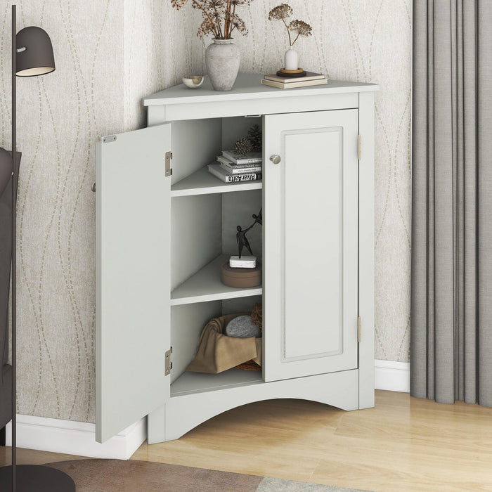 Grey Triangle BathroomStorage Cabinet with Adjustable Shelves, Freestanding Floor Cabinet for Home Kitchen