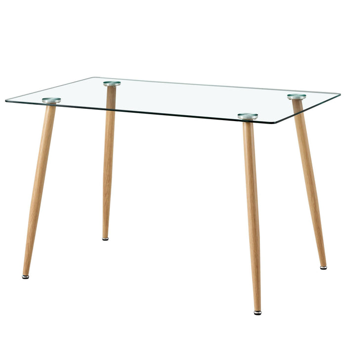Modern Minimalist Rectangular Glass Dining Table for 4-6 with 0.31" Tempered Glass Tabletop and Wood color Coating Metal Legs, Writing Table Desk, for Kitchen Dining Living Room, 47" W x 31"D x 30" H