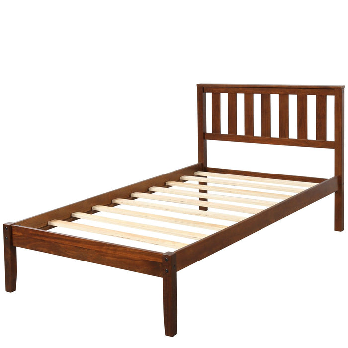 Wood Platform Bed with Headboard/Wood Slat Support，Twin (Walnut)