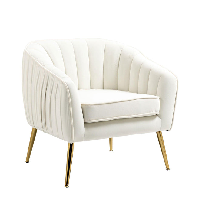 Velvet Accent Chair with Ottoman,Modern Tufted Barrel Chair Ottoman Set for Living Room Bedroom, Golden Finished, Beige