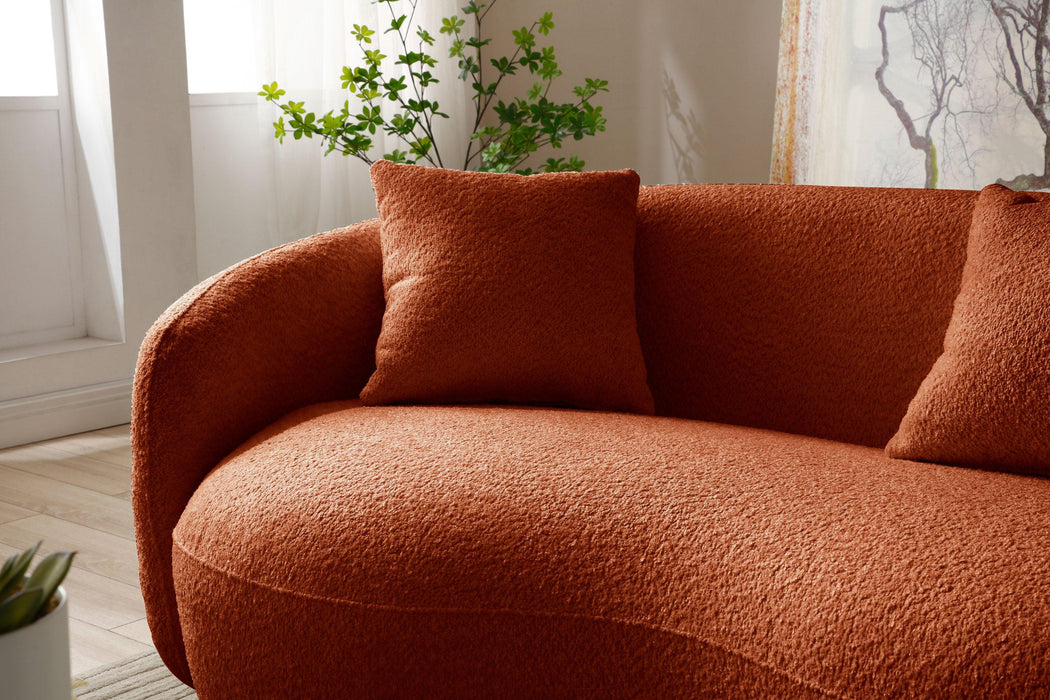 Mid CenturyModern Curved Sofa,  Boucle Fabric Couch for Bedroom, Office, Apartment, Orange