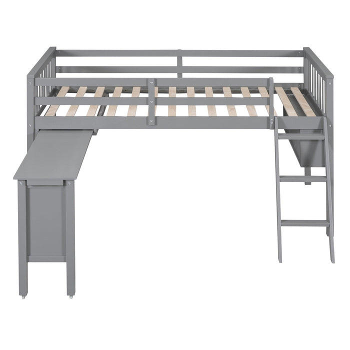 Twin Size Loft Bed With Removable Desk and Cabinet, Gray