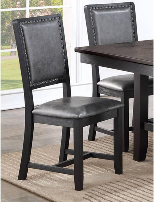 Contemporary Dining Room 7pc Set Grey Finish PU Dining Table w Shelf and 6x Side Chairs Fabric Upholstered seats Back Chairs