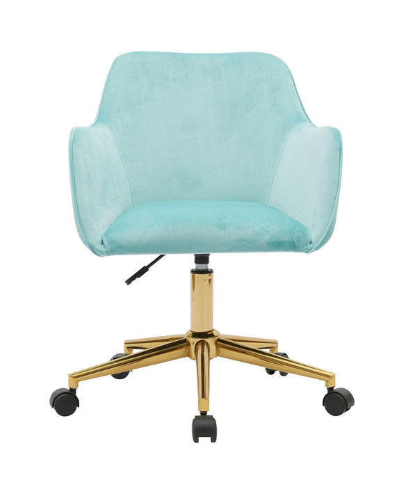 Modern Velvet Fabric Material Adjustable Height 360 revolving Home Office Chair with Gold Metal Legs and Universal Wheels for Indoor,Aqua Light Blue