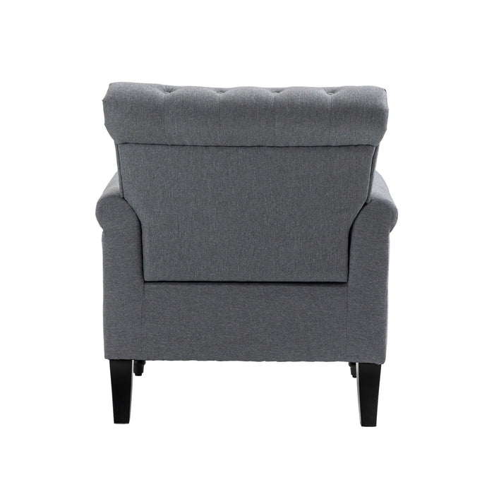 Mid-CenturyModern Accent Chair, Linen Armchair w/Tufted Back/Wood Legs, Upholstered Lounge Arm Chair Single Sofa for Living Room Bedroom, Gray