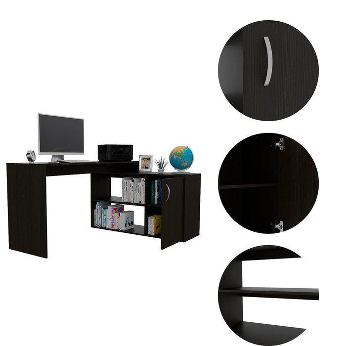 Lyncliff 1-Drawer 2-Shelf L-Shaped Office Desk Black Wengue