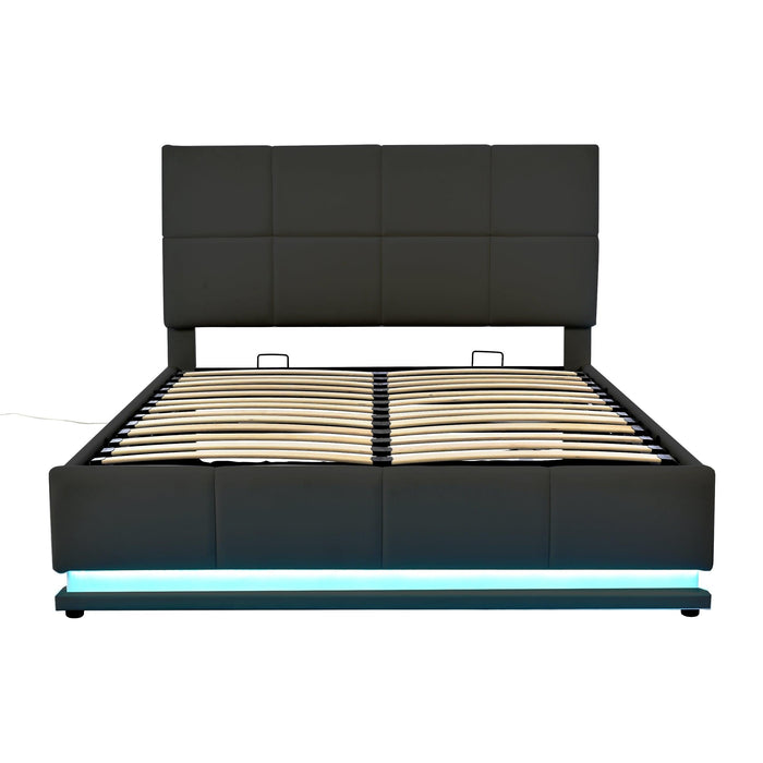 Tufted Upholstered Platform Bed with HydraulicStorage System,Queen Size PUStorage Bed with LED Lights and USB charger, Black