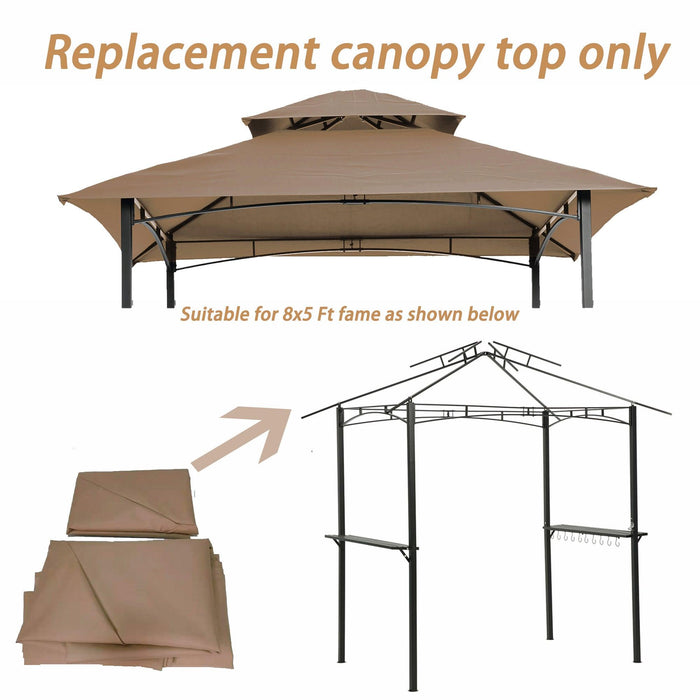 8 x 5 Ft Grill Gazebo Replacement Canopy,Double Tiered BBQ Tent Roof Top Cover, Taupe