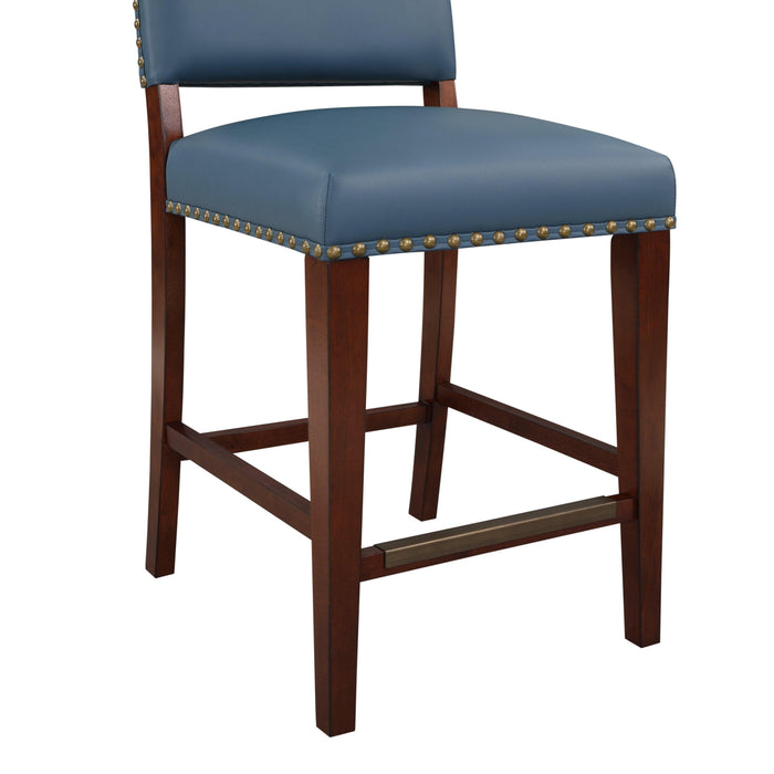 Danbers Stationary Faux Leather Blue Counter Stool with Nail Heads