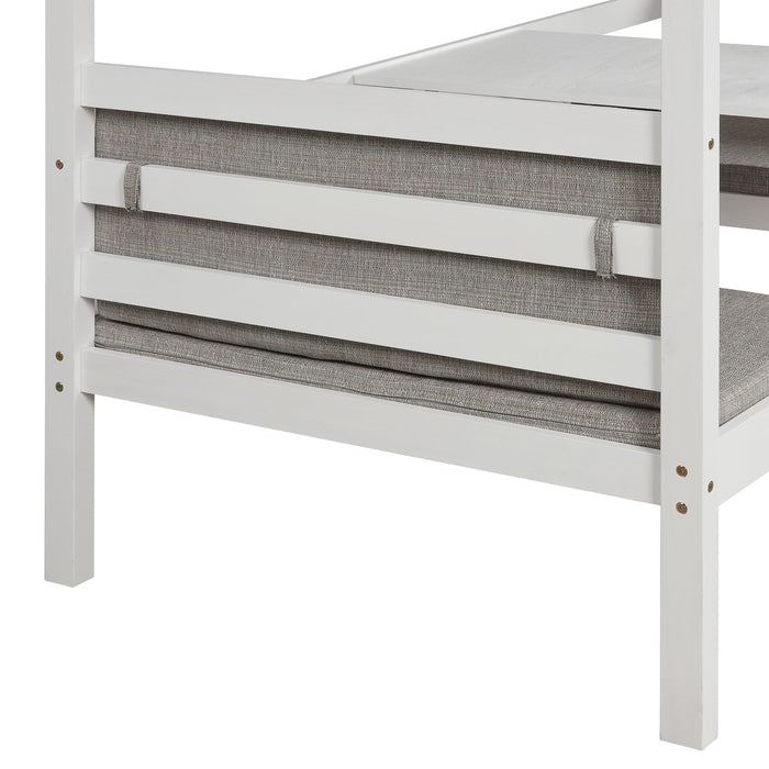 Functional Loft Bed (turn into upper bed and down desk，cushion sets are free),Twin Size,White
