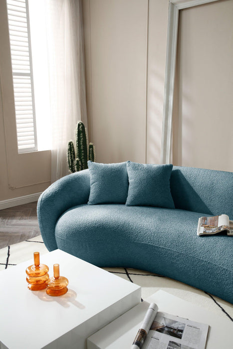 102''  Boucle SofaModern Sectional Half Moon Leisure Couch Curved Sofa Teddy Fleece Velet  Blue